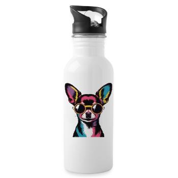 Colorful Chihuahua with Sunglasses - Water bottle with straw - white - Right