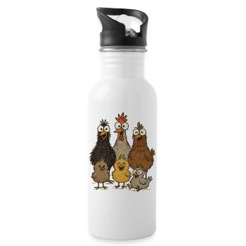 Lachende Hühner und Küken - Trinkflasche mit integriertem Trinkhalm - Weiß - Rechts