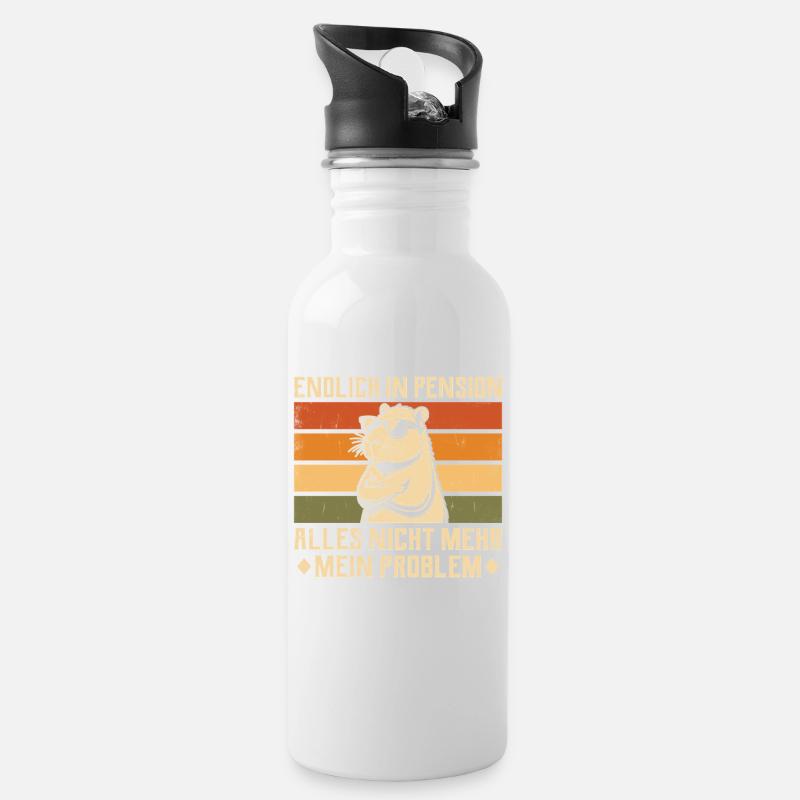 Endlich in Pension - Vintage Capybara - Pensionär - Trinkflasche mit integriertem Trinkhalm - Weiß
