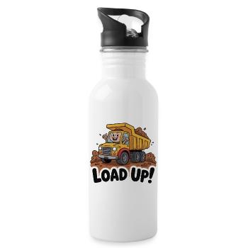 Bau-Muldenkipper-Cartoon-Design - Trinkflasche mit integriertem Trinkhalm - Weiß - Rechts