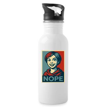 a girl and a  humorous NOPE poster message - Water bottle with straw - white - Right