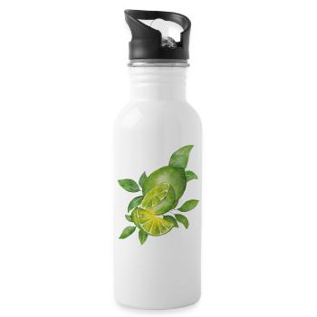 Citron Vert & Feuilles Naturelles - Gourde avec paille intégrée - blanc - Droite