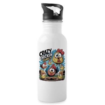 Crazy Chicken Family Funny Chickens Cartoon - Water bottle with straw - white - Right