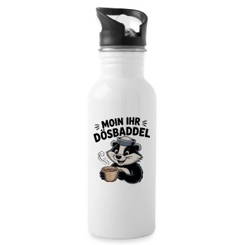 Moin your idiot North German coffee saying - Water bottle with straw - white - Right