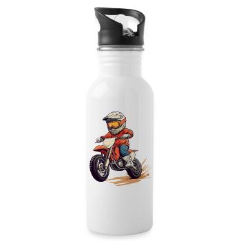 Motorrad fahrendes Kind mit Helm - Trinkflasche mit integriertem Trinkhalm - Weiß - Rechts