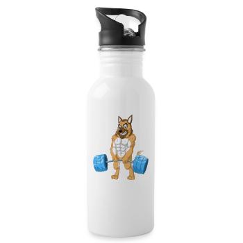 Deutscher Schäferhund Gewichtheben - Trinkflasche mit integriertem Trinkhalm - Weiß - Rechts