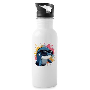 Cool dolphin with sunglasses - Water bottle with straw - white - Right