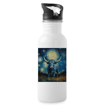 Vache Vaches Taureau Style Van Gogh Étoilé - Gourde avec paille intégrée - blanc - Droite