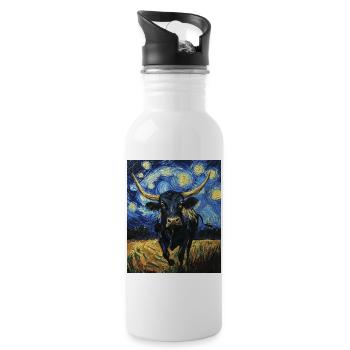 Vache Vaches Taureau Style Van Gogh Étoilé - Gourde avec paille intégrée - blanc - Droite