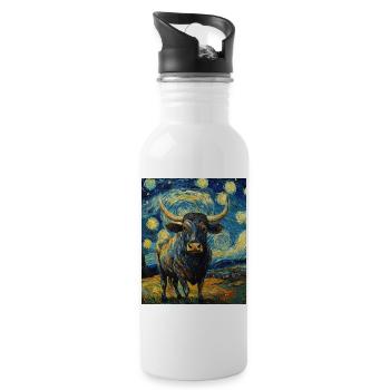 Vache Vaches Taureau Style Van Gogh Étoilé - Gourde avec paille intégrée - blanc - Droite