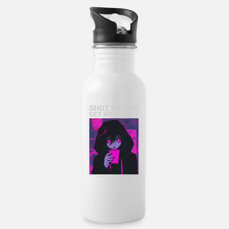 Shut Up And Get Me Coffee Anime Kaffee Phonk Musik - Trinkflasche mit integriertem Trinkhalm - Weiß