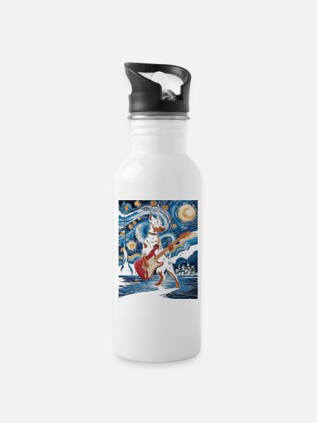 Dackel mit E-Gitarre im Sternenhimmel - Trinkflasche mit integriertem Trinkhalm - Weiß