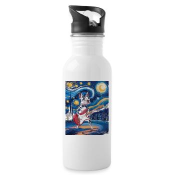 Starry Night Boston Terrier - Trinkflasche mit integriertem Trinkhalm - Weiß - Rechts