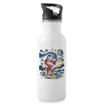 Hund mit Gitarre unter Sternenhimmel - Trinkflasche mit integriertem Trinkhalm - Weiß - Rechts