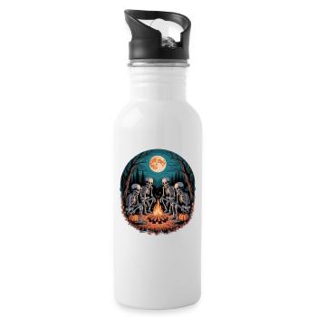 Skeleton Camper Hiker Bonfire Halloween Camping - Water bottle with straw - white - Right