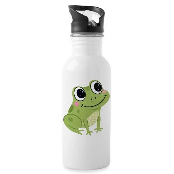 Pastell süßer grüner Frosch - Trinkflasche mit integriertem Trinkhalm - Weiß - Rechts