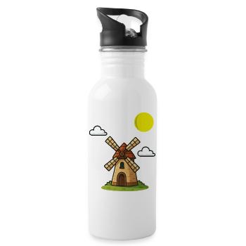 Picturesque vintage-style windmill print - Water bottle with straw - white - Right