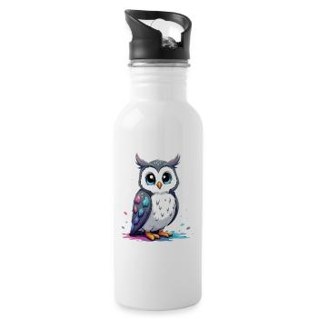 Cute Manga Owl Art for Kids - Water bottle with straw - white - Right