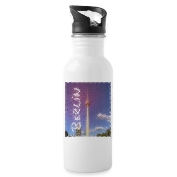 Berlin TV Tower Neon Design - Water bottle with straw - white - Right
