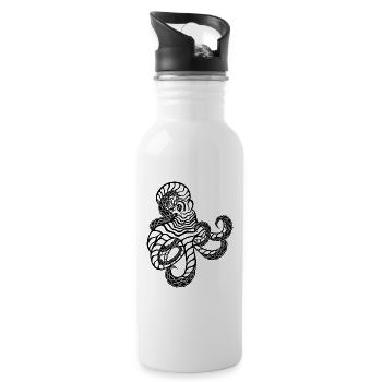 Octopus – Line Art Sea Animal in Black and White - Water bottle with straw - white - Right