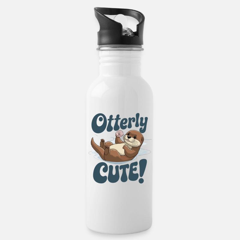 Otterly Süß Niedlicher Otter Mit Muschel - Trinkflasche mit integriertem Trinkhalm - Weiß