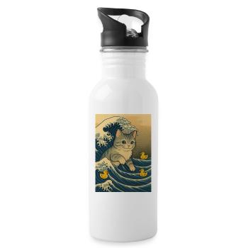 Cats in the sea of waves with ducks - Water bottle with straw - white - Right