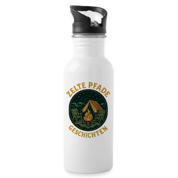 Zelte Pfade Geschichten Camping Abenteuer Camper - Trinkflasche mit integriertem Trinkhalm - Weiß - Rechts