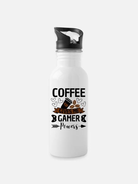 Coffee Gamer Powers Gaming Humor - Trinkflasche mit integriertem Trinkhalm - Weiß