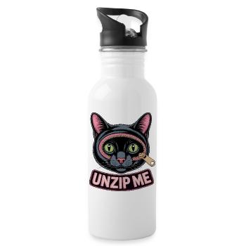 Unzip Cat Humor - Trinkflasche mit integriertem Trinkhalm - Weiß - Rechts