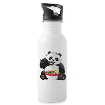 Cute Panda Eating Noodles - Water bottle with straw - white - Right