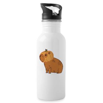 Cute Funny Capybara in Pumpkin Hat Halloween  - Water bottle with straw - white - Right