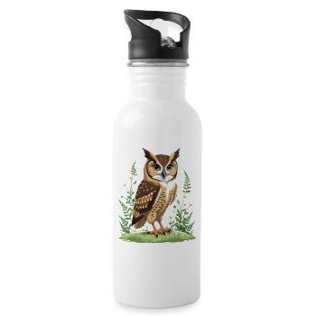 Portrait de hibou avec des fleurs printanières - Gourde avec paille intégrée - blanc - Droite