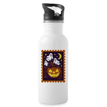 Gespenst, Halloween Party Kostüm - Briefmarke - Trinkflasche mit integriertem Trinkhalm - Weiß - Rechts