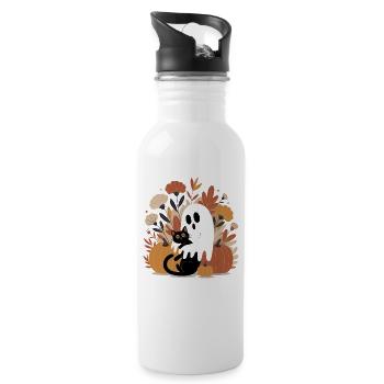 Geist Kürbis Katze Niedliches Halloween Herbst - Trinkflasche mit integriertem Trinkhalm - Weiß - Rechts
