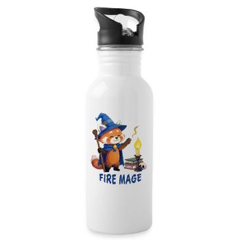 Roter Panda Magier – Fire Mage Cartoon - Trinkflasche mit integriertem Trinkhalm - Weiß - Rechts