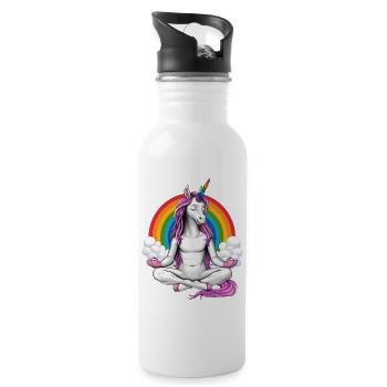 Einhorn-Yoga-Meditation - Trinkflasche mit integriertem Trinkhalm - Weiß - Rechts
