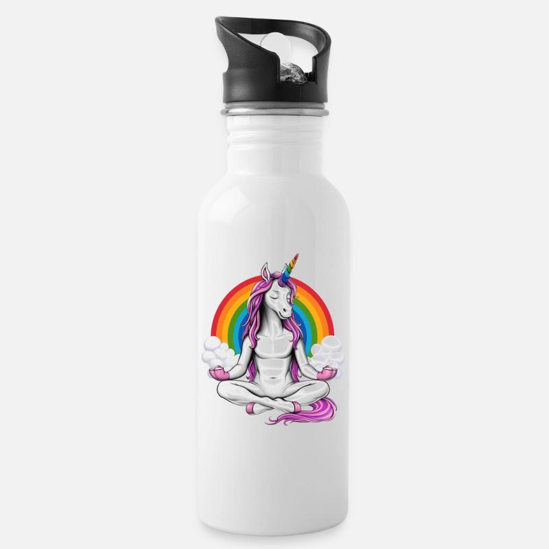 Méditation Yoga Licorne - Gourde avec paille intégrée - blanc