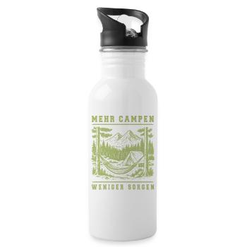 More Camping Less Worries Camping Adventure Retro - Water bottle with straw - white - Right