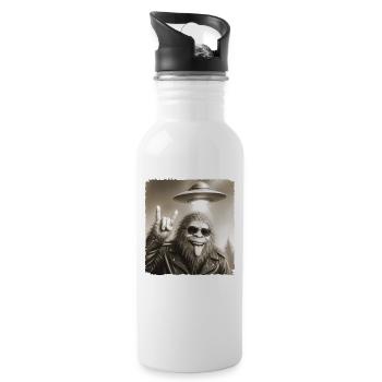 Rock, Rocker, Rock Musik, Rock Hand, Bigfoot UFO - Trinkflasche mit integriertem Trinkhalm - Weiß - Rechts