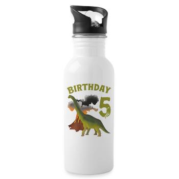 5 Year Old Birthday Boy Dino Volcano - 5th - Water bottle with straw - white - Right