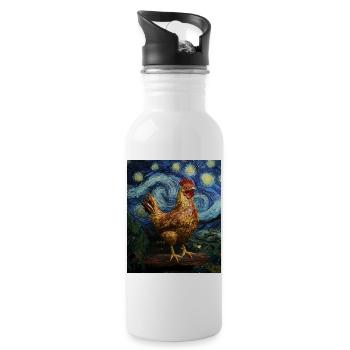 Huhn Hahn Hühner Van Gogh Style Starry  - Trinkflasche mit integriertem Trinkhalm - Weiß - Rechts
