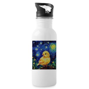 Poussin Poulet Coq Style Van Gogh Étoilé - Gourde avec paille intégrée - blanc - Droite