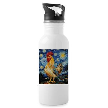 Huhn Hahn Hühner Van Gogh Style Starry  - Trinkflasche mit integriertem Trinkhalm - Weiß - Rechts