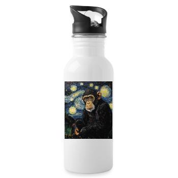 Affe Schimpanse Van Gogh Style Starry  - Trinkflasche mit integriertem Trinkhalm - Weiß - Rechts