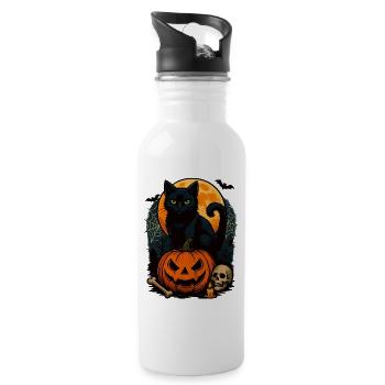 Gruseliger Halloween-Kater mit Kürbis Halloween - Trinkflasche mit integriertem Trinkhalm - Weiß - Rechts