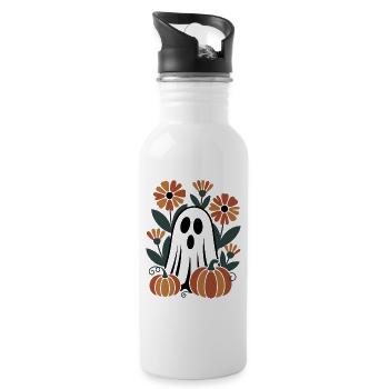 ghost pumpkin flowers retro Halloween autumn - Water bottle with straw - white - Right