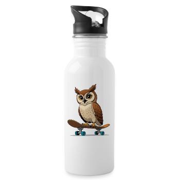 Owl on skateboard in comic style - Water bottle with straw - white - Right