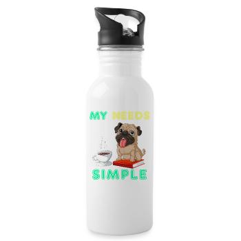 Mops Bücher Kaffeeshirt - Trinkflasche mit integriertem Trinkhalm - Weiß - Rechts