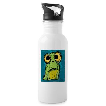 Cartoon Frog with big eyes - Water bottle with straw - white - Right