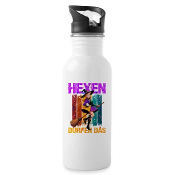 Witch Magician on Broom - Water bottle with straw - white - Right